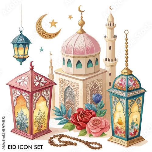 Vector illustration Eid Al Adha minimalistic Icon Set