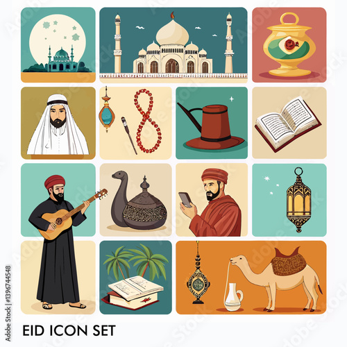 Vector illustration Eid Al Adha minimalistic Icon Set
