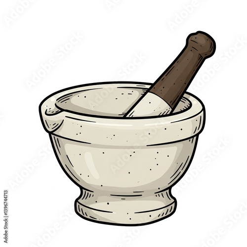 Vector graphic of a traditional mortar and pestle