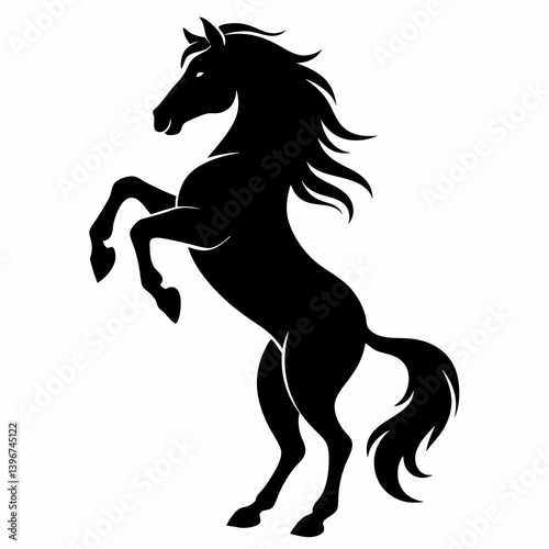 Horse rearing poses black silhouette
