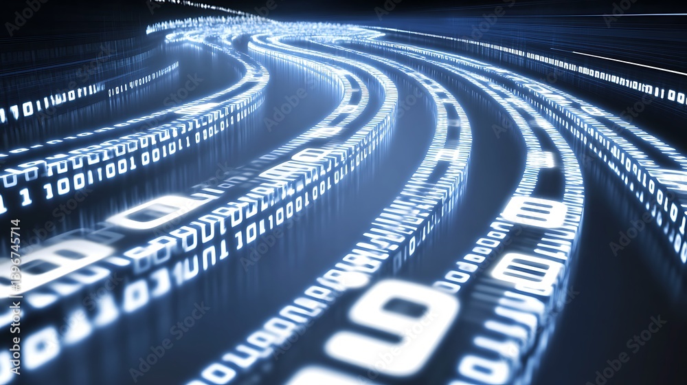 Fototapeta premium Abstract representation of flowing binary code streams, symbolizing data transfer and digital communication