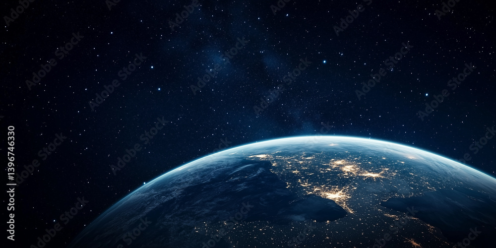 Obraz premium Earth�s horizon against star-filled sky