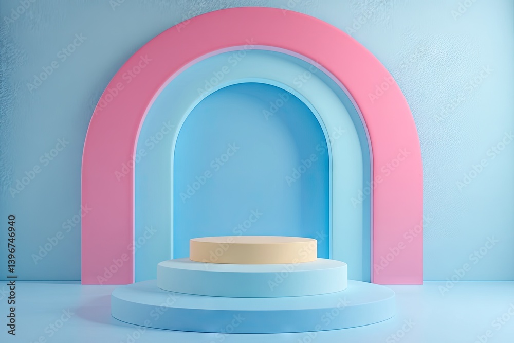 Pastel archway display podium with three tiers. Pastel archway display podium with three tiers.