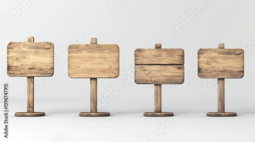 Four weathered wooden signs on stands photo