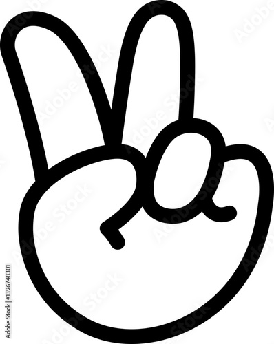 Victory Hand Peace Sign Two fingers V Sign Cute Cartoon Hand Logo Icons Outline Black color, Chubby finger emoji sticker sign symbol, editable stroke.	