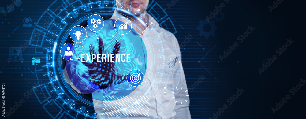 EXPERIENCE inscription, social networking concept. Business, Technology, Internet and network concept.