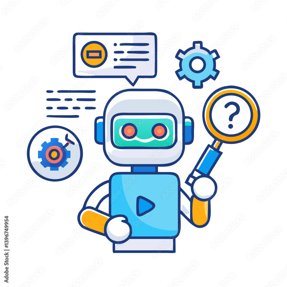 Robot Character Uses Automation Marketing Tools Icon – AI Tech Symbol for Digital Strategy and Productivity Robot Character Uses Automation Marketing Tools Icon – AI Tech Symbol for Digital Strategy and Productivity