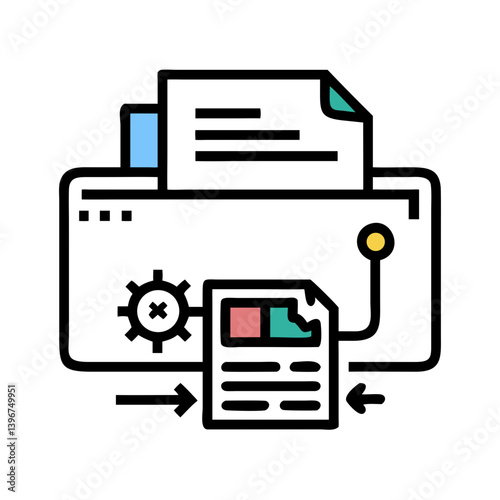 Printing Process Document Icon – Office Equipment Symbol for Files, Paperwork, and Workflow