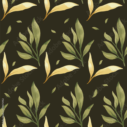 enchanted leave watercolor seamless pattern for background