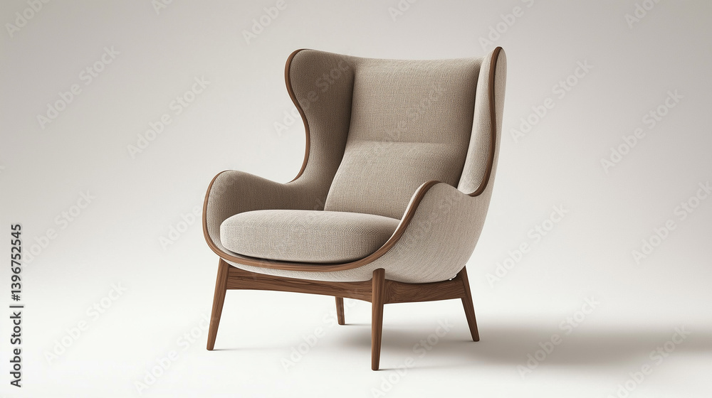 Obraz premium Modern Armchair- High Back Fabric & Wood Design
