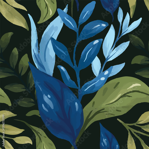 enchanted leave watercolor seamless pattern for background