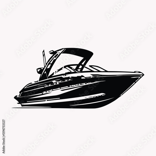 Ski boat silhouette. Clipart image isolated on white background or vcetor