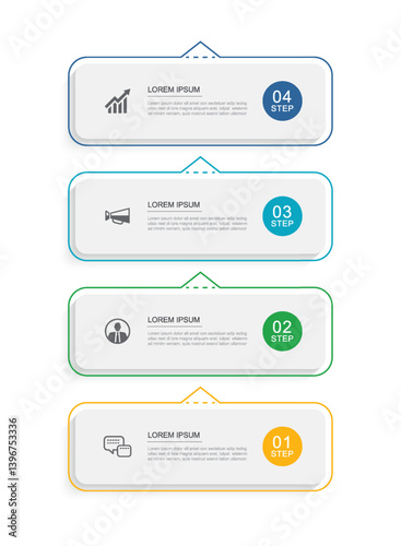 4 data infographics rectangle tab index template. Illustration business abstract background.