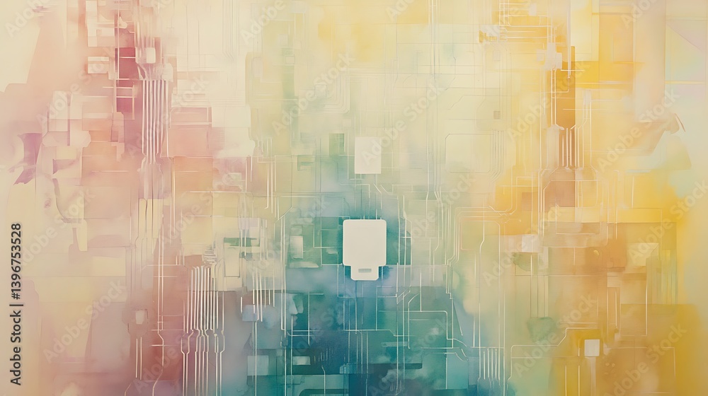 Obraz premium Abstract digital artwork featuring vibrant colors and geometric shapes, creating a sense of depth and movement