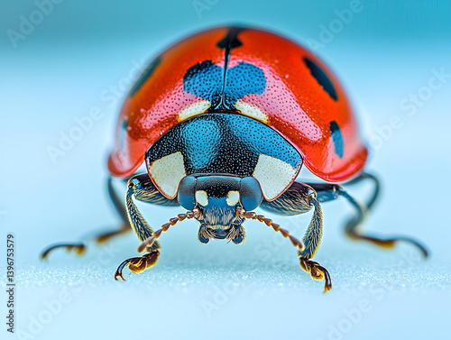 Red ladybug insect with black spots isolated in closeup macro nature