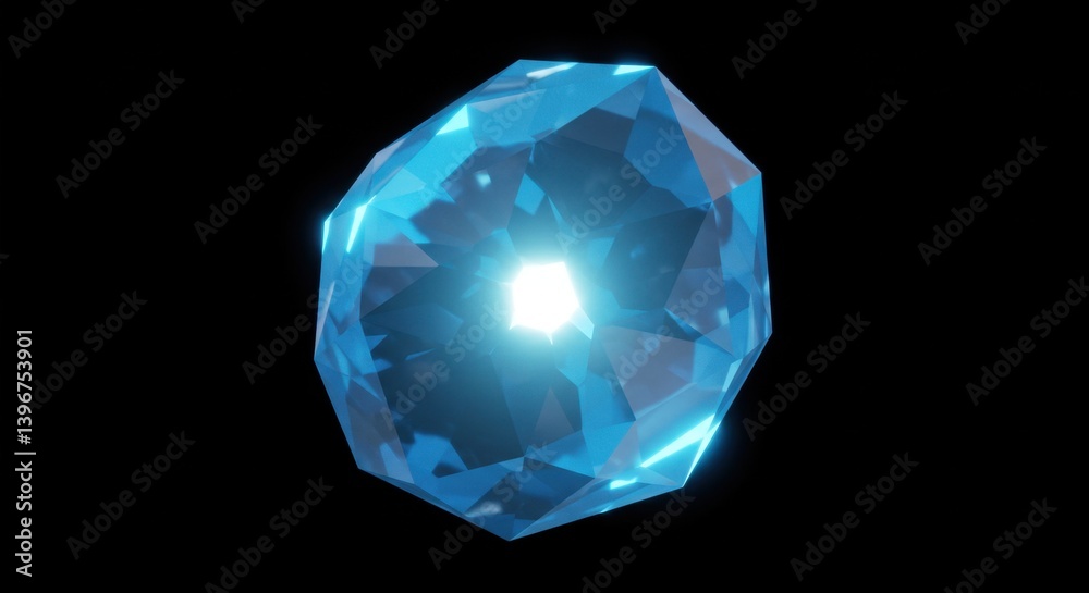 Luminous Blue Gemstone: A 3D Render of a Sparkling Crystal with Inner Glow Luminous Blue Gemstone: A 3D Render of a Sparkling Crystal with Inner Glow