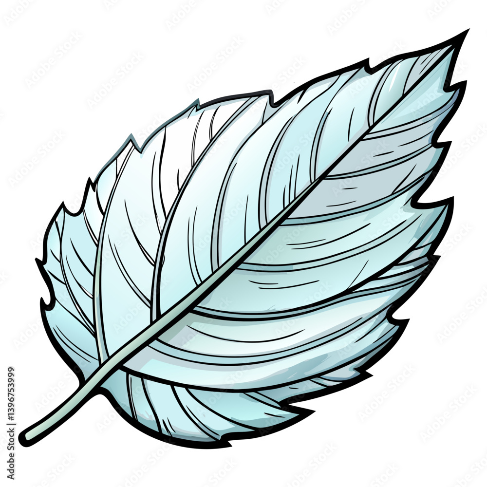 Stylized blue leaf illustration in cartoon design