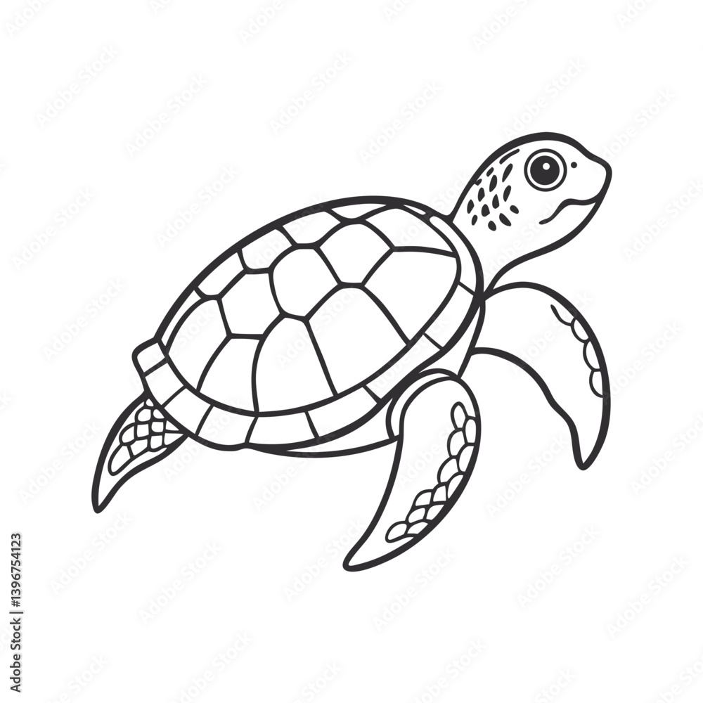 Fototapeta premium Sea turtle outline illustration in black and white
