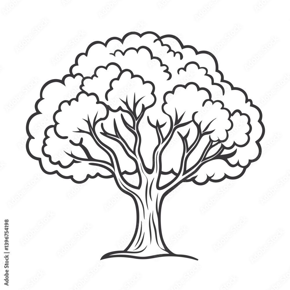 Tree outline illustration in black and white