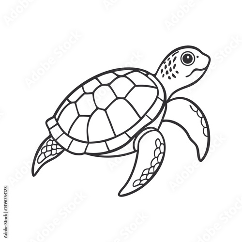 Sea turtle outline illustration in black and white