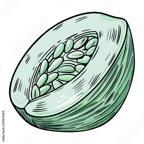 Obraz na płótnie Green melon half illustration in hand-drawn style w salonie