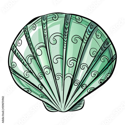 Obraz na płótnie Decorative green seashell illustration with patterns w salonie