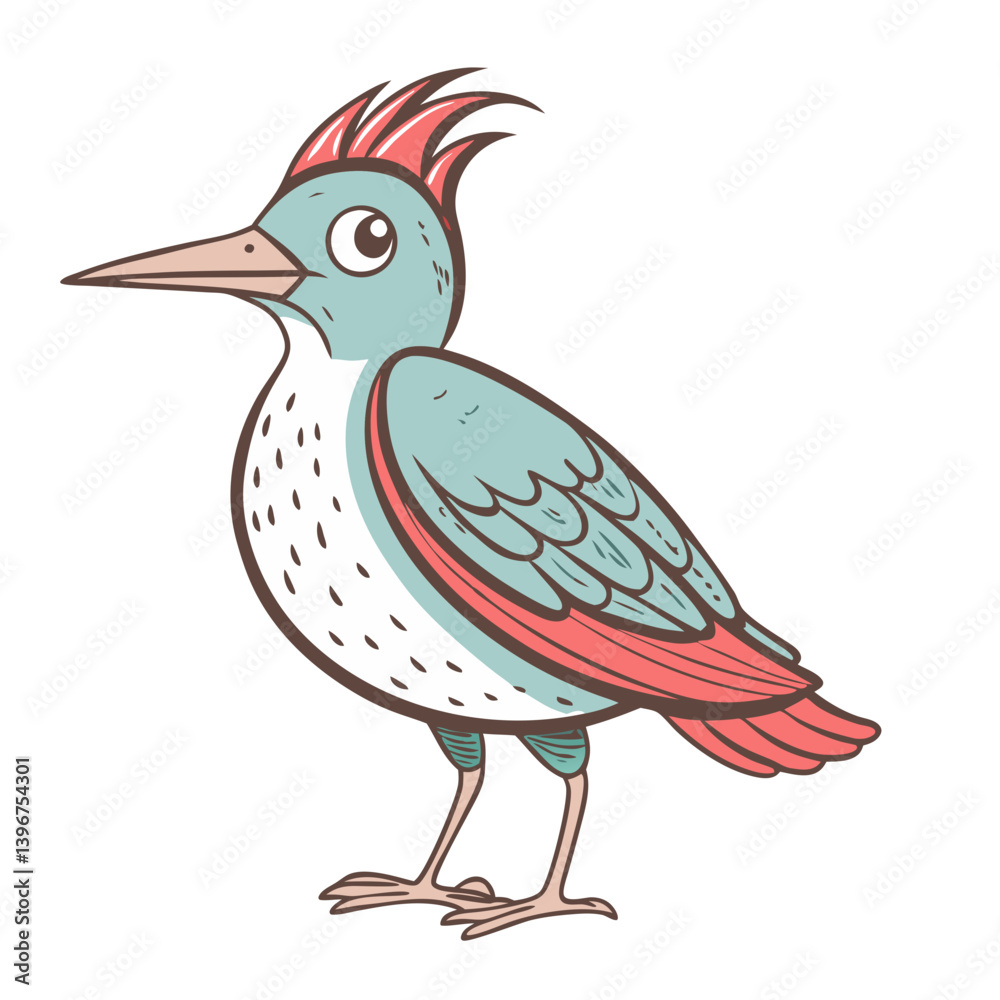 Cartoon woodpecker bird in pastel colors