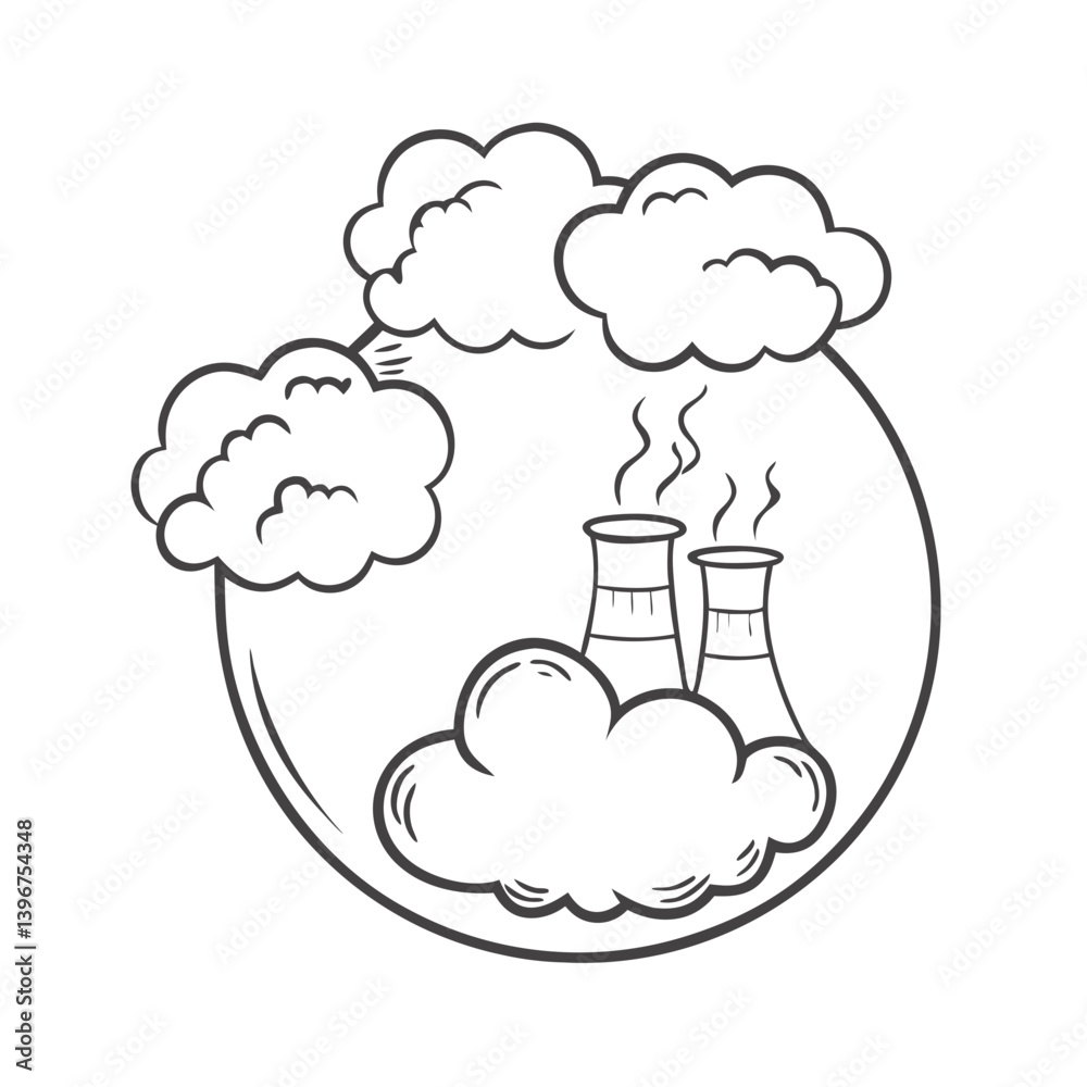 Factory chimneys emitting smoke outline illustration