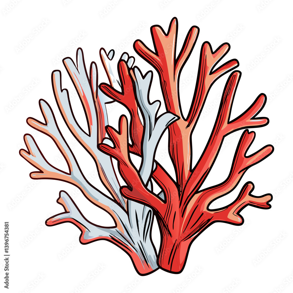 Red and white coral illustration in hand-drawn style