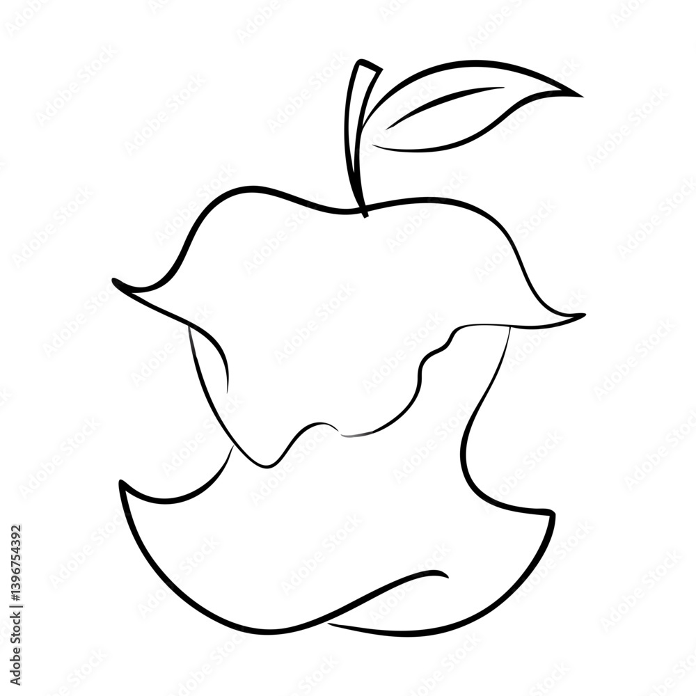 Apple core outline illustration in black and white