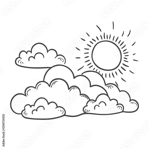 Obraz na płótnie Sun and clouds outline illustration in black and white w salonie