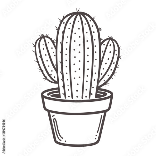 Obraz na płótnie Cactus in pot outline illustration in black and white w salonie