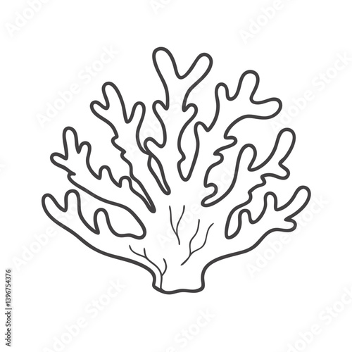 Coral branch outline illustration in black and white