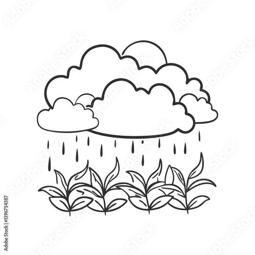 Obraz na płótnie Rain falling on plant sprouts outline illustration w salonie
