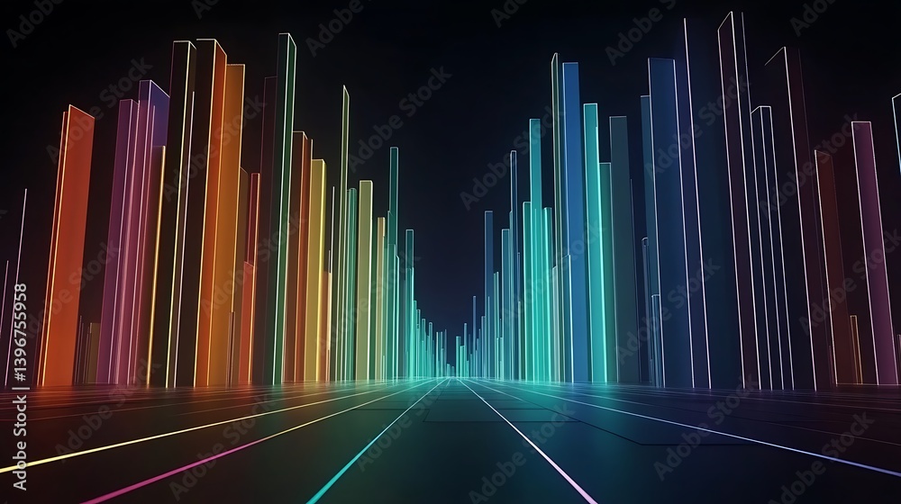 Fototapeta premium Vibrant Abstract Soundwave Visualization with Colorful Bars Representing Audio Frequencies