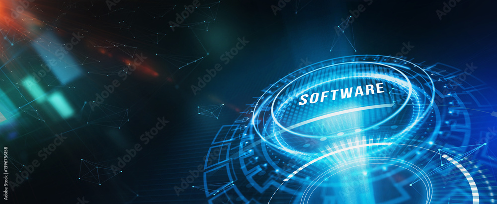 Software development and business process automation, internet and technology concept on virtual screen. 3d illustration