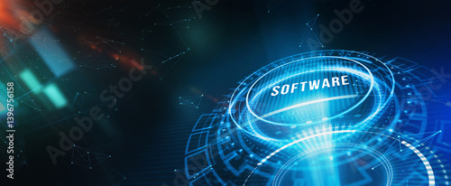 Obraz na płótnie Software development and business process automation, internet and technology concept on virtual screen. 3d illustration w salonie