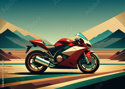 Red Sportbike in Desert Landscape