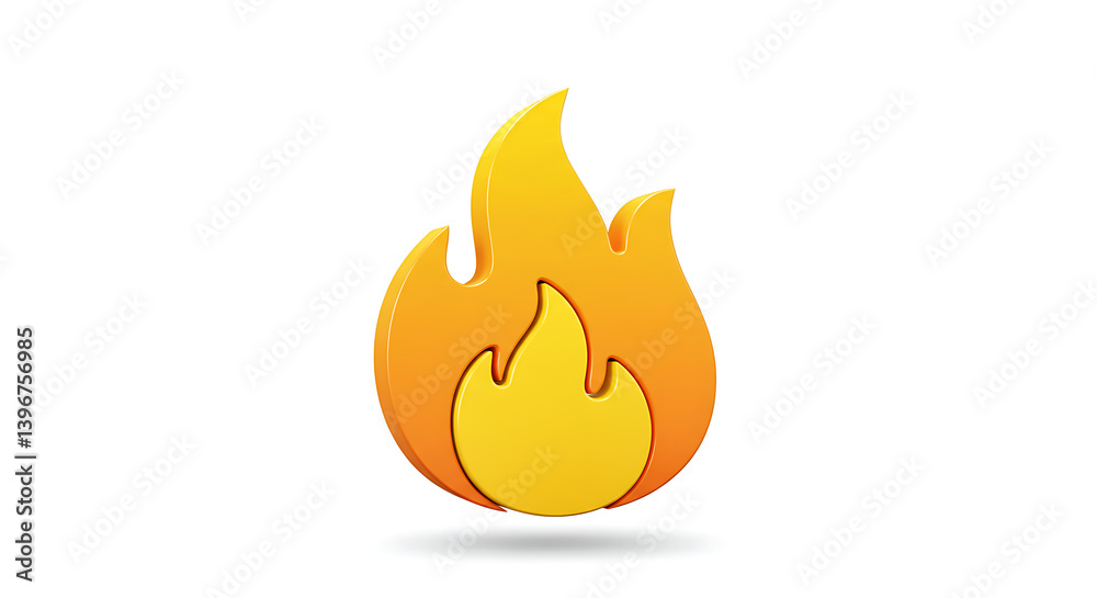 Stylized flame icon with vibrant yellow and orange hues on a clean white background Stylized flame icon with vibrant yellow and orange hues on a clean white background