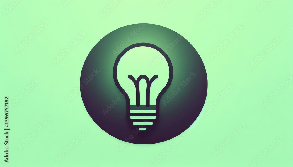 Minimal light bulb icon inside dark circle on green background, flat design concept for idea, energy, creativity and innovation Minimal light bulb icon inside dark circle on green background, flat design concept for idea, energy, creativity and innovation