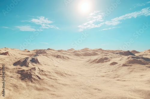 A vast desert landscape under a vibrant blue sky.