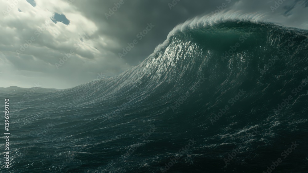 Fototapeta premium Immense Ocean Wave Under a Dramatic Stormy Sky