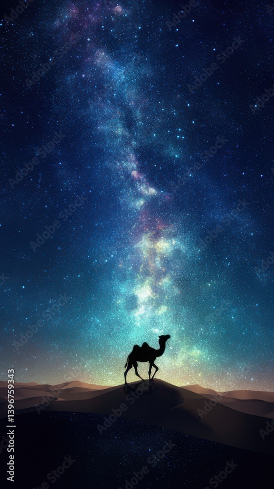 Obraz premium Illustration of Silhouette of Camel Under Milky Way 