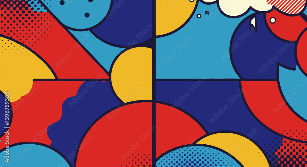 Fototapeta premium Pop Art Color Illustration. This image features vibrant colors and bold shapes. Background art design.