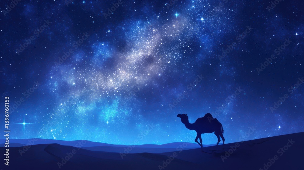 Fototapeta premium Illustration of Silhouette of Camel Against Starry Night Sky 