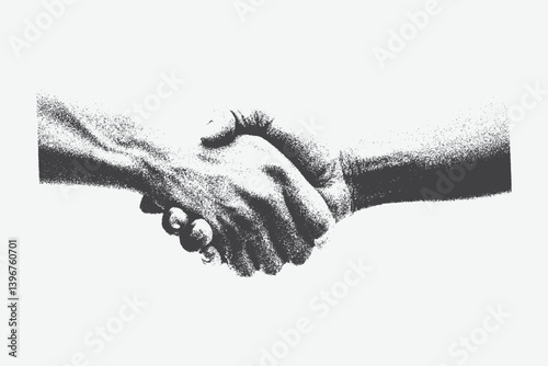 Hand shake for grunge punk Y2K collage design with halftone stipple effect. Vector illustration in stipple halftone brutalist retro design