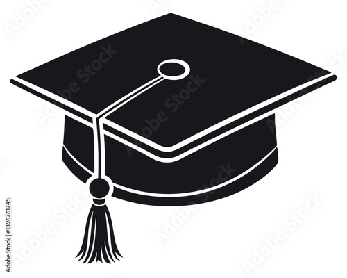 This classic graduation cap illustration represents academic achievement and commencement ceremonies. A simple mortarboard vector graphic perfect for education-themed projects and graduation events.