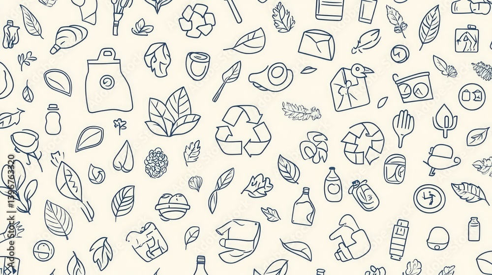 Seamless vector banner with outline eco icons, zero waste and recycling elements Seamless vector banner with outline eco icons, zero waste and recycling elements