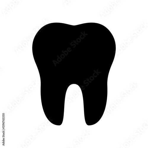 simple flat icon of a tooth. black silhouette design isolated on white background, perfect for dental care, health, and oral hygiene concepts.