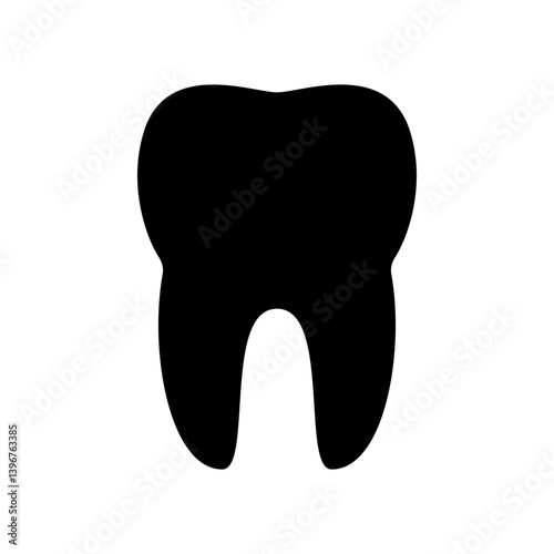 simple flat icon of a tooth. black silhouette design isolated on white background, perfect for dental care, health, and oral hygiene concepts.